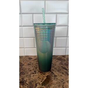 NEW Starbucks 2023 Green Ombre Grid Venti Cold Cup Tumbler 24oz